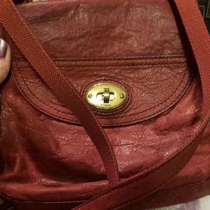 Red leather Fossil crossbody